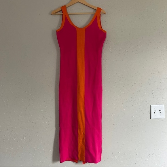 Pink Orange Midi Dress Soft Comfy Casual Formal Medium Stretch - Picture 1 of 4